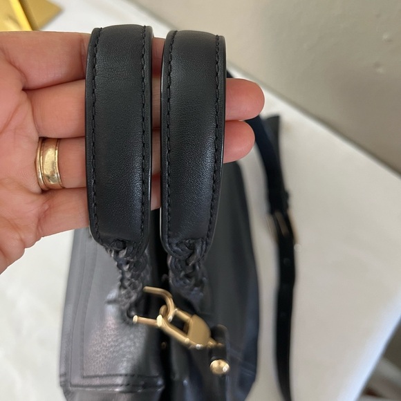 Tory Burch Half Moon Leather Satchel Black Gold Crossbody Convertible Bag - Picture 8 of 17